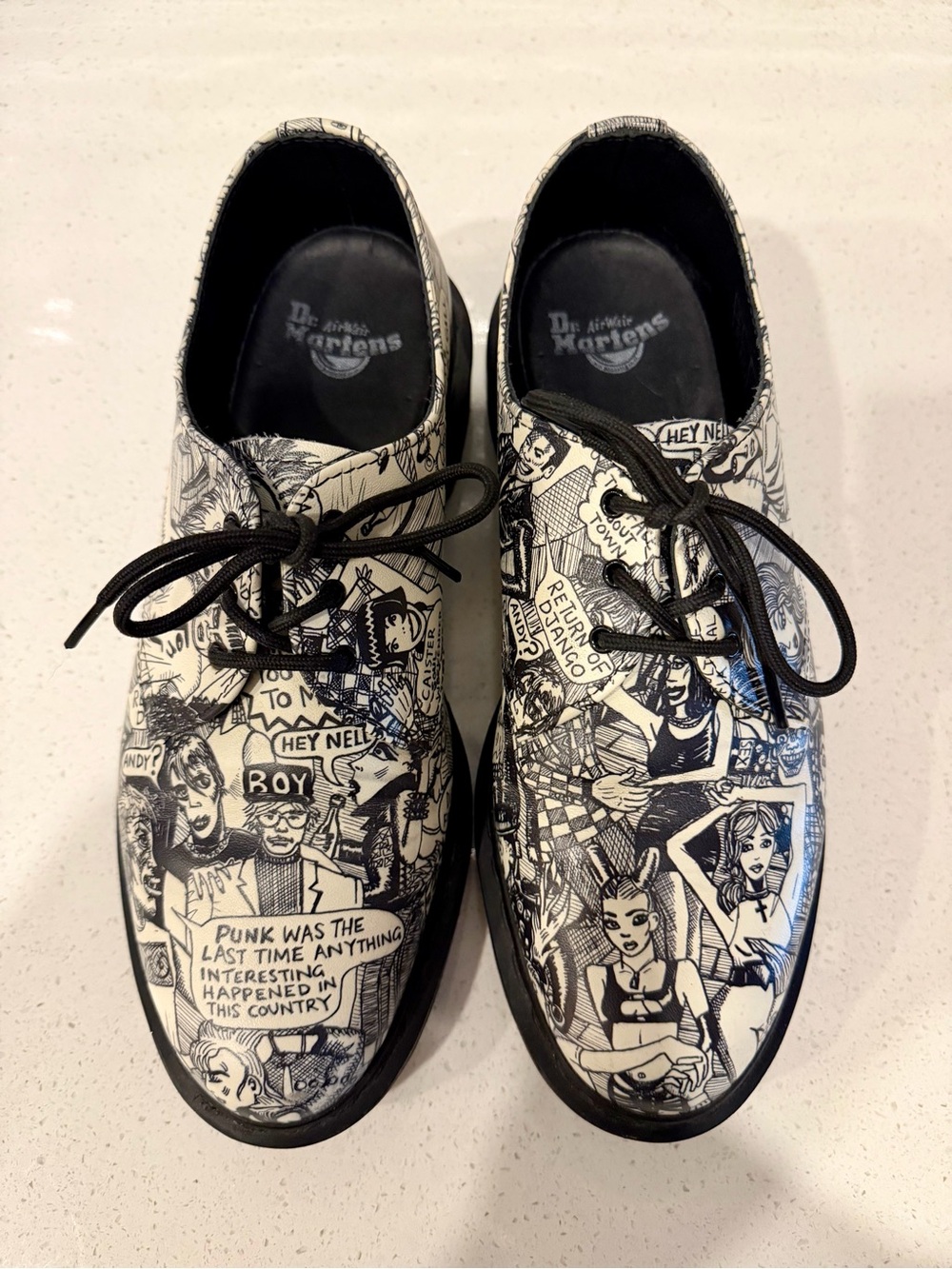 Dr. Martens Black & White Comic-Panel Lace-Up Oxfords